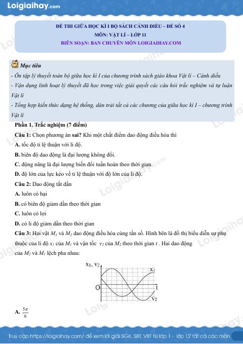 Đề thi giữa học kì 1 Vật lí 11 Cánh diều - Đề số 04